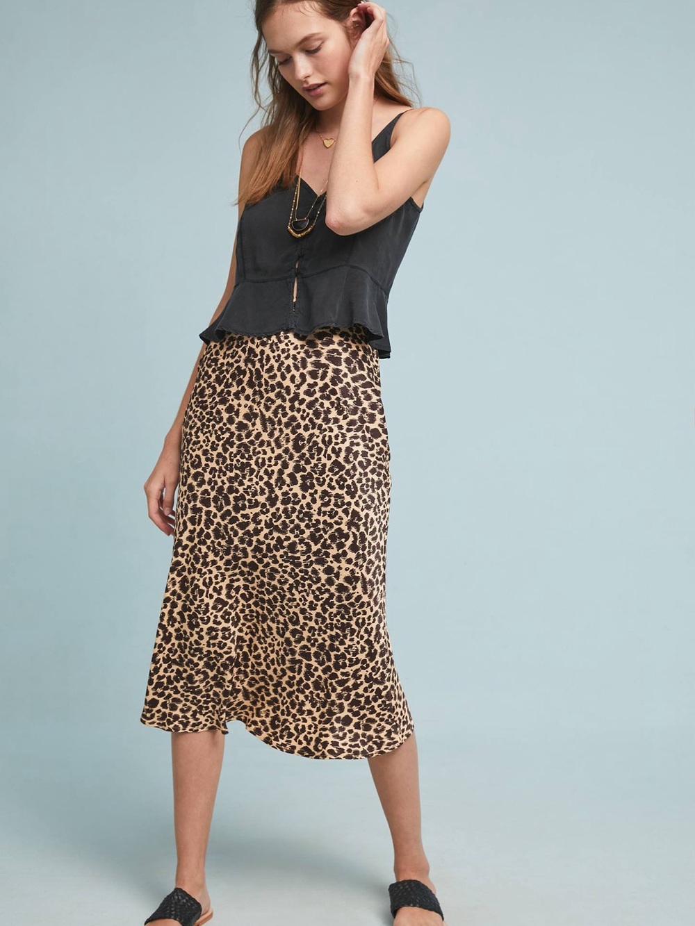 Anthropologie Leopard Print Midi Skirt Flowy Animal Print Women's Size 12
